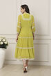 Green Floral Yoke Embroidered Tiered Dress image number 3