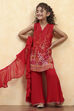 Red Viscose Rayon Printed Straight Sharara Suit Set