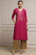 Fuschia Rayon A-Line Printed Kurta