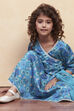 Turquoise Angrakha Printed Flared Suit Set