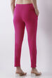 Navy Blue Solid Cotton Lycra Straight Pants image number 5