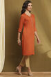 Burnt Orange Solid Regular Fit Straight Kurta image number 4