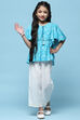 Aqua Printed Rayon Top With Mirror Detail