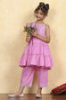 Pink Cotton Solid Tiered Kurta Set image number 0