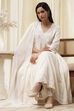 Off-White Cotton Embroidered Gathered Suit Set image number 0