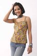 Mustard Cotton Floral Lace-Up Back Strappy Top image number 5