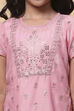 Pink Metallic Print Layered Flared Suit Set image number 1