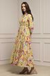Earthy Blue Cotton Floral Tiered Dress image number 2
