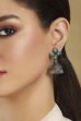 Green Brass Stoned Studded Jhumkas image number 1