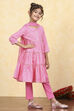Blue Cotton Tiered Printed Kurta Churidar Set image number 5