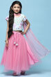 Pink Net Lehenga With Cotton Floral Blouse & Net Dupatta