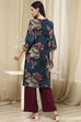 Coral Red Floral Printed Straight Kurta image number 3