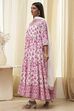 Off-White and Pink Cotton Floral Tiered Suit Set image number 3