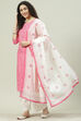 Aqua Blue and White Cotton Straight Suit Set image number 5