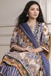 Navy Blue and Beige Cotton Straight Suit Set image number 7