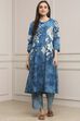 Blue Cotton Floral Printed Straight Kurta Set image number 6