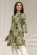 Olive Green Pleated Straight Short Kurta image number 2