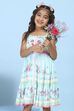 Blue Floral Printed Tiered Flared Dress image number 7