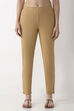 Navy Blue Solid Cotton Lycra Straight Pants image number 4