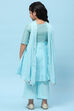 Sky Blue Poly Chanderi Mirror work A-line Suit Set image number 5
