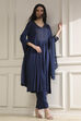 Blue Solid Gathered Suit Set image number 7
