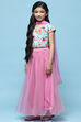 Blue Cotton Printed Blouse With Net Lehenga & Net Dupatta image number 4