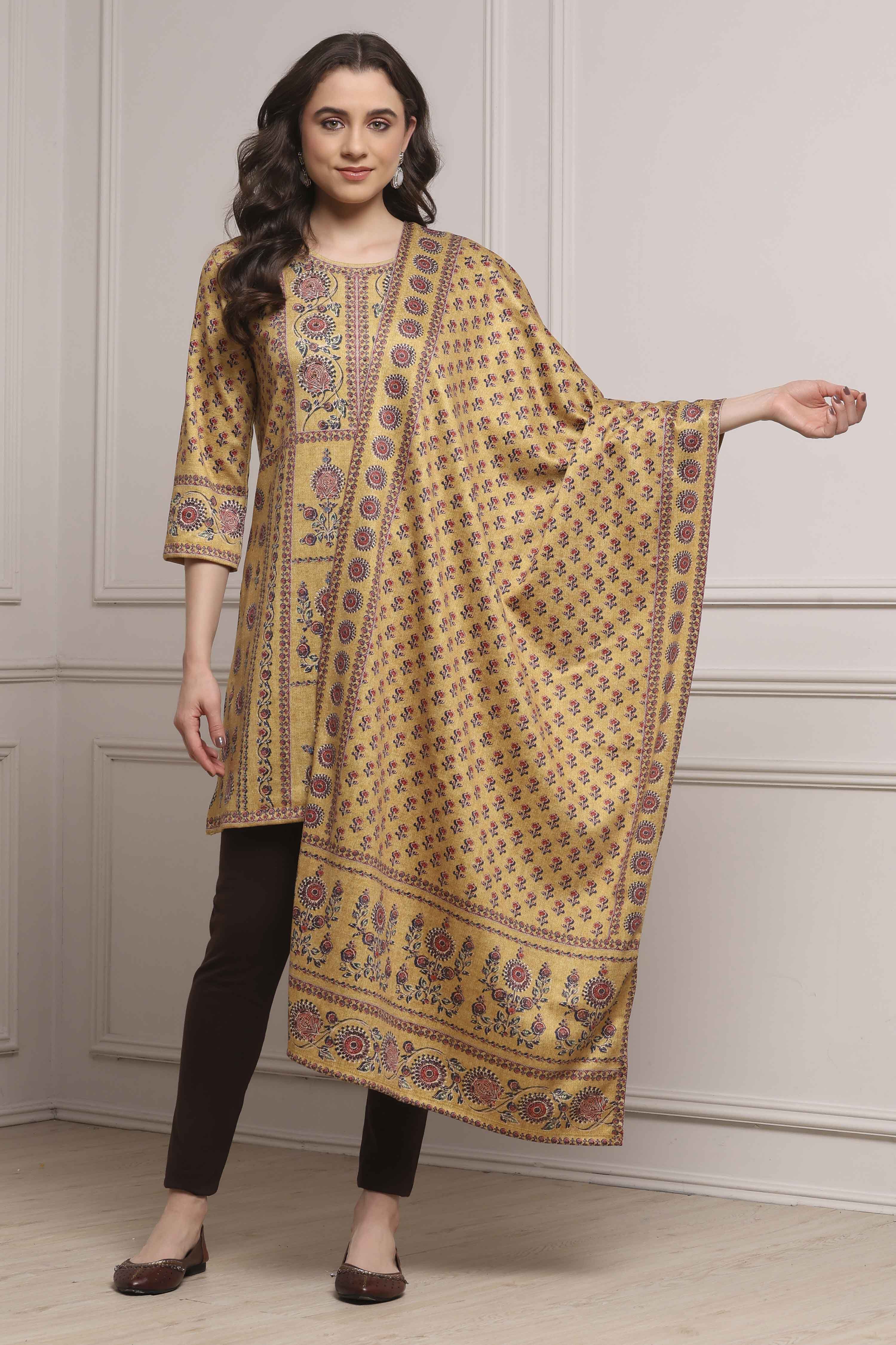 Beige Printed Winter Stole image number 1