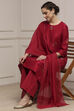 Red Chanderi Printed Straight Suit Set image number 0