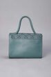 Teal Blue PU Printed Structured Satchel Bag image number 2