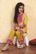 Yellow Viscose Blend Printed Straight Kurta Pants Set