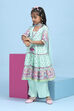 Sea-Green Cotton Printed Tiered Suit Set image number 3