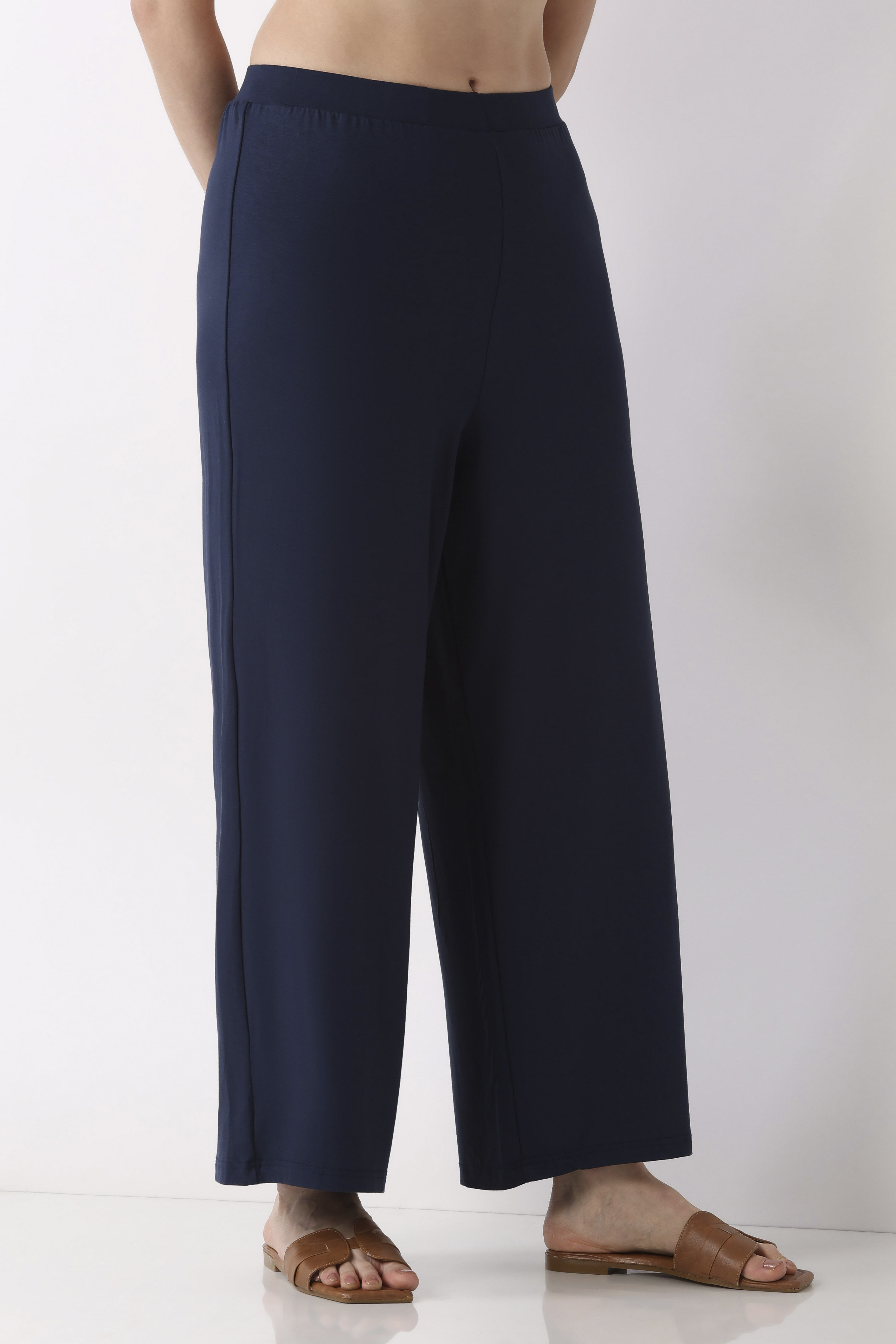 Black Viscose Lycra Relaxed Palazzos image number 3