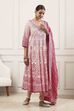 Off-White Cotton Floral Printed Kalidar Suit Set image number 5