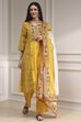 Yellow Cotton Printed A-Line Suit Set