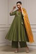 Green Embroidered Angrakha Festive Anarkali Suit Set
