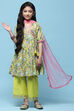 Yellow Gathered Cotton Kurta With Palazzo & Net Dupatta