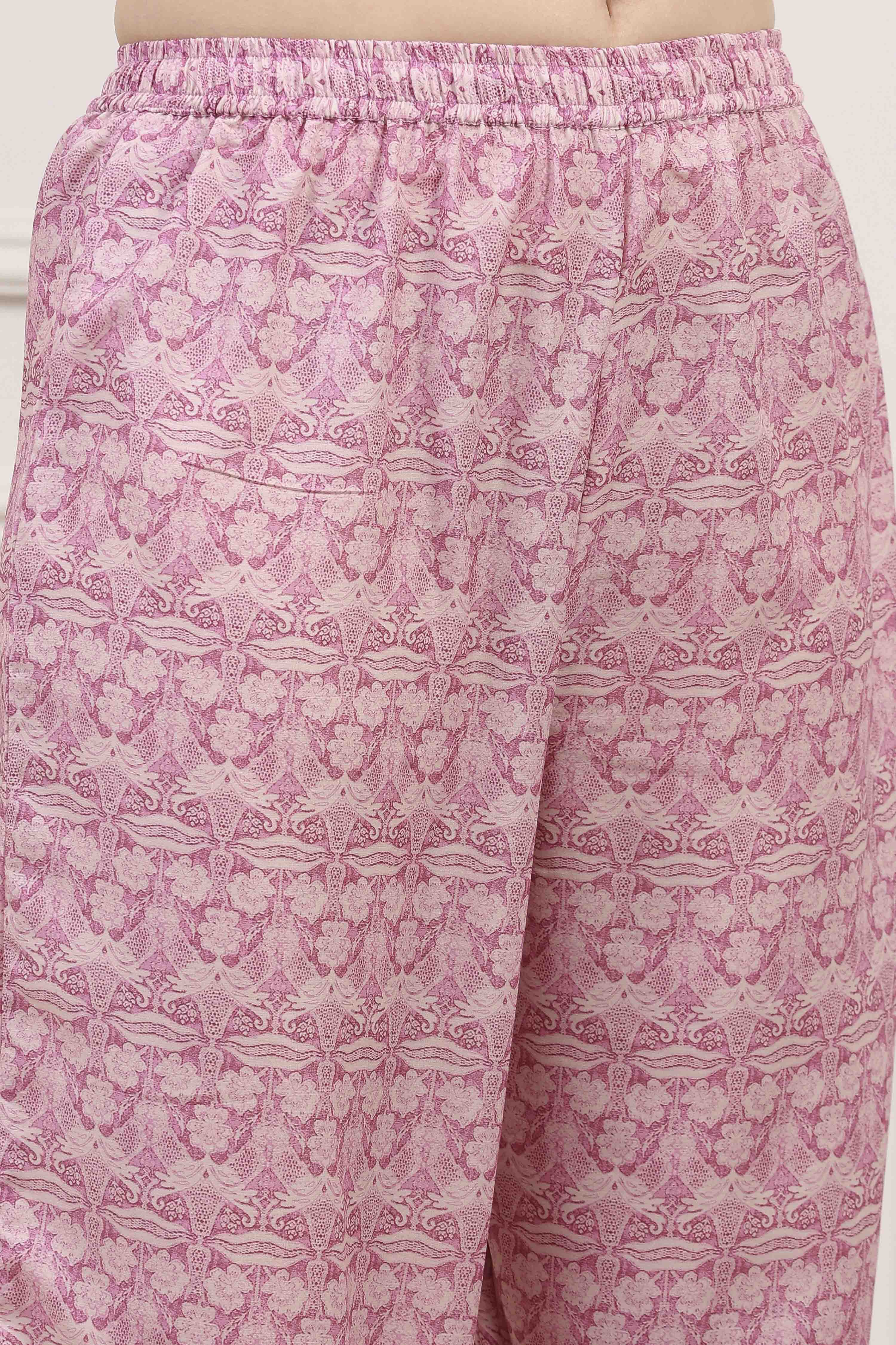 Pink Cotton Blend Straight Kurta Palazzo Suit Set image number 2