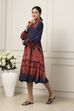 Navy Blue Viscose Rayon Ethnic Motif Printed Flared Dress image number 2