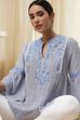 Blue Cotton Striped Straight Short Kurta image number 6