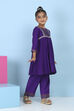 Purple Striped Yoke Gathered Suit Set image number 5