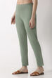 Navy Blue Solid Cotton Lycra Straight Pants image number 2