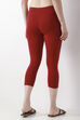 Maroon Cotton Lycra Solid Fitted Cropped Leggings image number 5