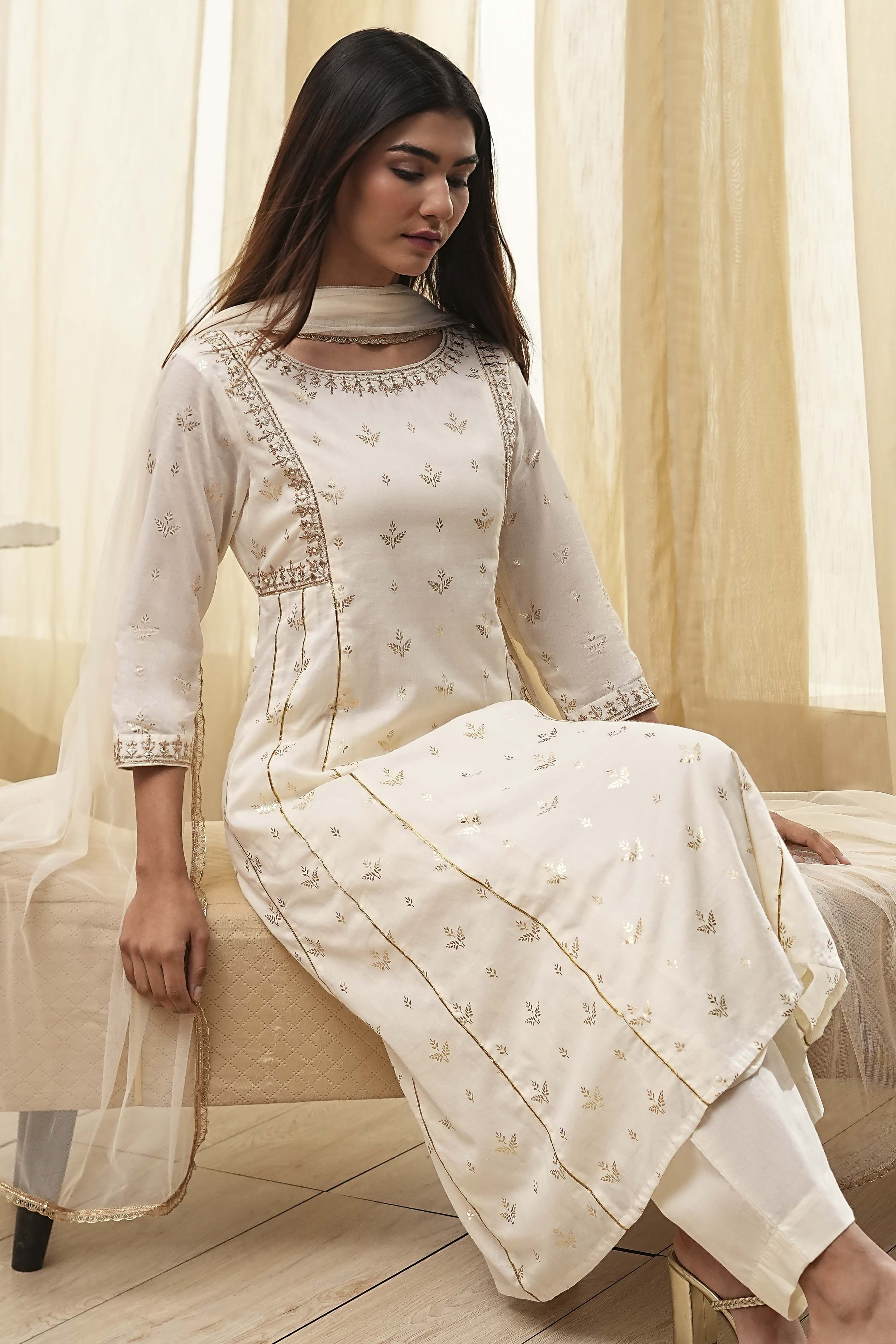 Red Cotton Foil Printed Kalidar Suit Set image number 0