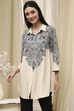 Black Printed Shirt-Style Straight Short Kurta image number 2