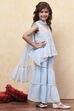 Ice Blue Embroidered Peplum Suit Set image number 5