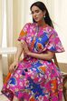 Pink Cotton Printed Flared Dress image number 6