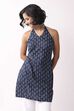 Indigo Cotton Floral Halter Tie-Up Kurti image number 5