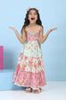 Pink Cotton All-Over Floral Tiered Flared Dress