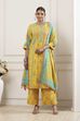 Cream-Colored Cotton Printed Straight Suit Set image number 6