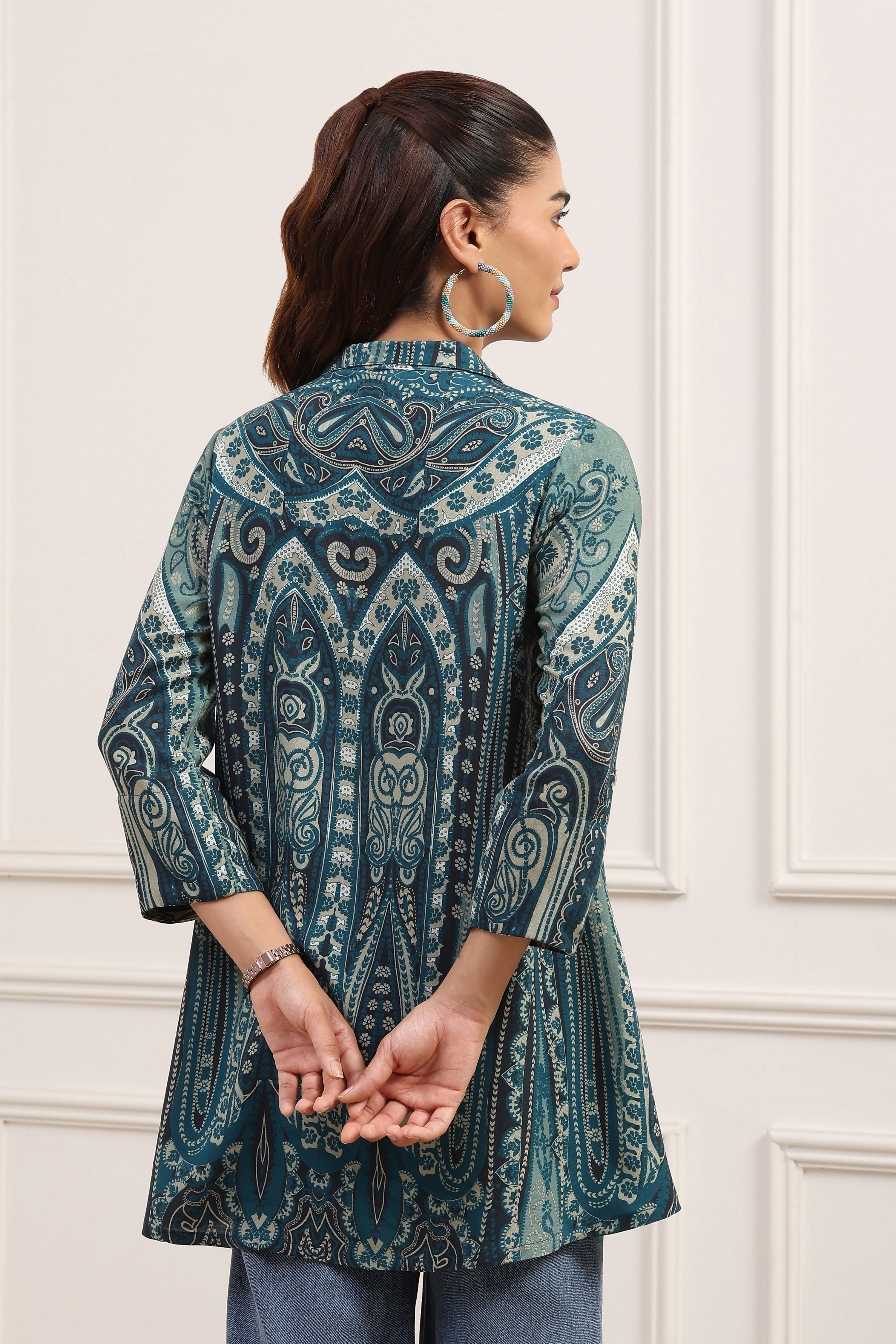 Teal LIVA Straight Printed Shirt image number 3